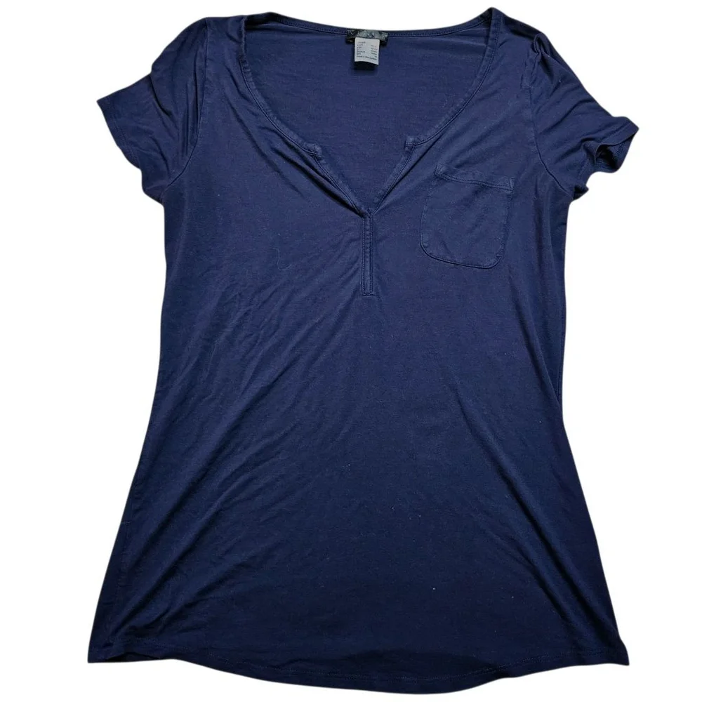 Venus Medium Navy Pocket V-Neck Tee Top